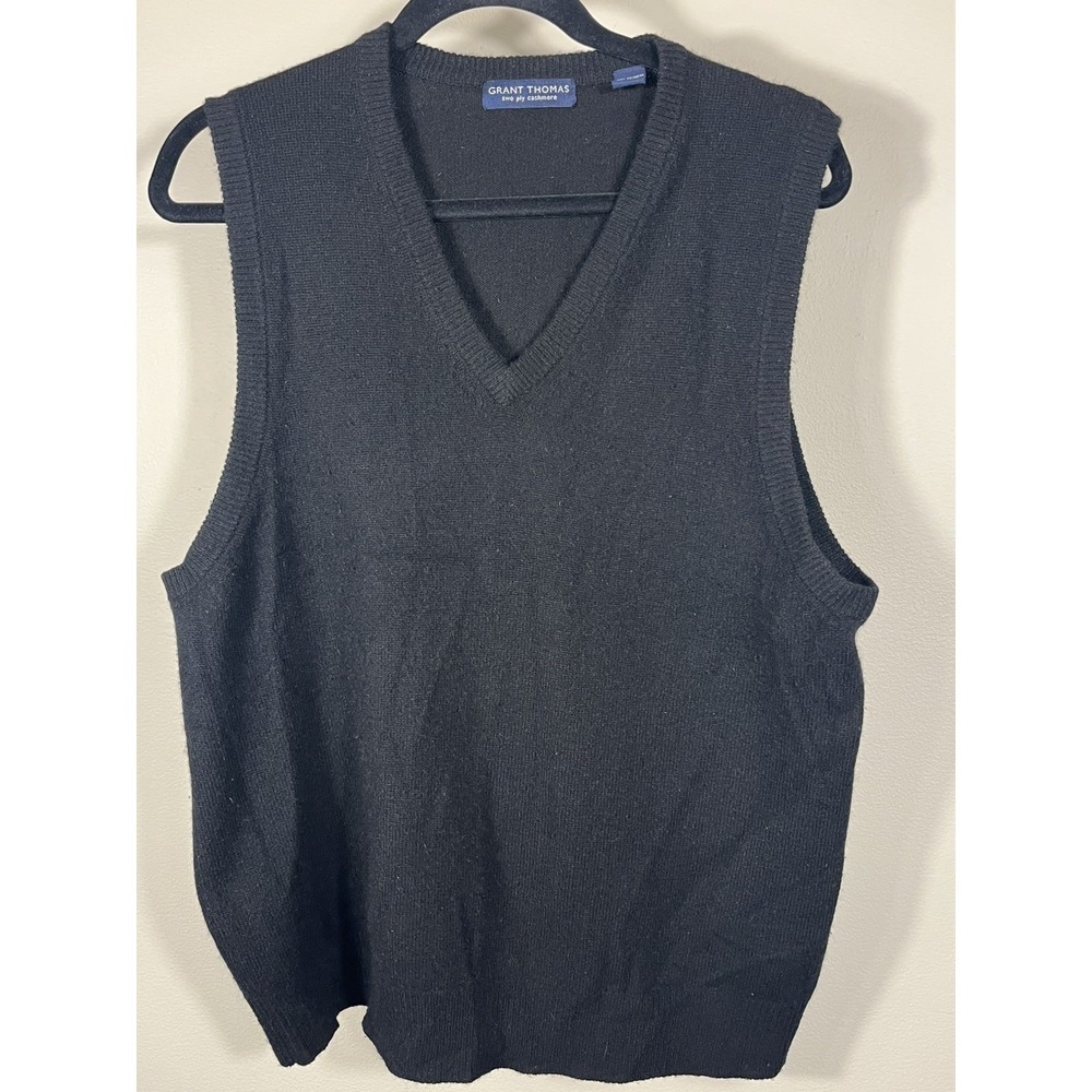 Grant Thomas Cashmere Sweater Vest Mens Medium Two Ply Lightweight Black (M)